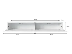 Móvel De Tv*Móvel de TV moderno 180 cm para sala – 2 portas, sem puxadores, mate + brilho, de chão ou suspenso, matera / branco brilho Cinza antracite / Branco