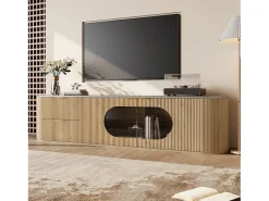 Móvel de TV moderno aspecto madeira - 172x38x45,5 cm - 2 portas e 2 gavetas - Tampo efeito mármore - MDF - Natural^ModernLuxe Hot