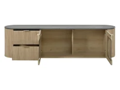 Móvel de TV moderno aspecto madeira - 172x38x45,5 cm - 2 portas e 2 gavetas - Tampo efeito mármore - MDF - Natural^ModernLuxe Hot