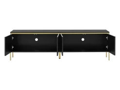 Móvel de TV moderno envernizado brilhante - 170x38x50 cm - 4 portas - Acabamentos dourados - Pés de metal -*ModernLuxe Online