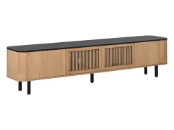 Online Móvel de TV moderno 190x35x45 cm - 4 portas de persiana - cantos arredondados - pés de ferro - MDF - natural Móvel De Tv