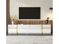 Móvel de TV moderno 180x40x38 cm - Acabamento brilhante - 4 gavetas e 2 portas - bordas douradas - MDF -^ModernLuxe Clearance