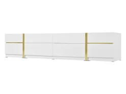 Móvel de TV moderno 180x40x38 cm - Acabamento brilhante - 4 gavetas e 2 portas - bordas douradas - MDF -^ModernLuxe Clearance