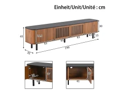 Clearance Móvel de TV moderno 190x35x45 cm - 4 portas de persiana - cantos arredondados - pés de ferro - MDF - marrom Móvel De Tv
