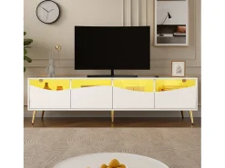 Móvel de TV moderno 180x40x50 cm - 4 gavetas - com iluminação LED - Pés de metal - Fachada de vidro -*ModernLuxe New