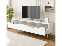 Móvel de TV moderno 180x40x50 cm - 4 gavetas - com iluminação LED - Pés de metal - Fachada de vidro -*ModernLuxe New