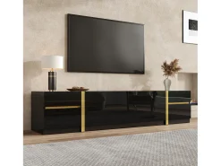 Hot Móvel de TV moderno 180x40x38 cm - Acabamento brilhante - 4 gavetas e 2 portas - bordas douradas - MDF - Móvel De Tv