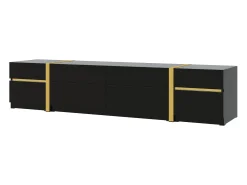 Hot Móvel de TV moderno 180x40x38 cm - Acabamento brilhante - 4 gavetas e 2 portas - bordas douradas - MDF - Móvel De Tv