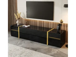 Hot Móvel de TV moderno 180x40x38 cm - Acabamento brilhante - 4 gavetas e 2 portas - bordas douradas - MDF - Móvel De Tv
