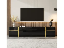 Hot Móvel de TV moderno 180x40x38 cm - Acabamento brilhante - 4 gavetas e 2 portas - bordas douradas - MDF - Móvel De Tv