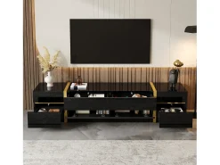 Hot Móvel de TV moderno 180x40x38 cm - Acabamento brilhante - 4 gavetas e 2 portas - bordas douradas - MDF - Móvel De Tv