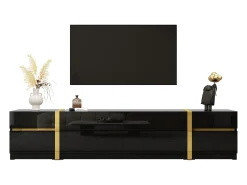 Hot Móvel de TV moderno 180x40x38 cm - Acabamento brilhante - 4 gavetas e 2 portas - bordas douradas - MDF - Móvel De Tv