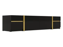 Hot Móvel de TV moderno 180x40x38 cm - Acabamento brilhante - 4 gavetas e 2 portas - bordas douradas - MDF - Móvel De Tv