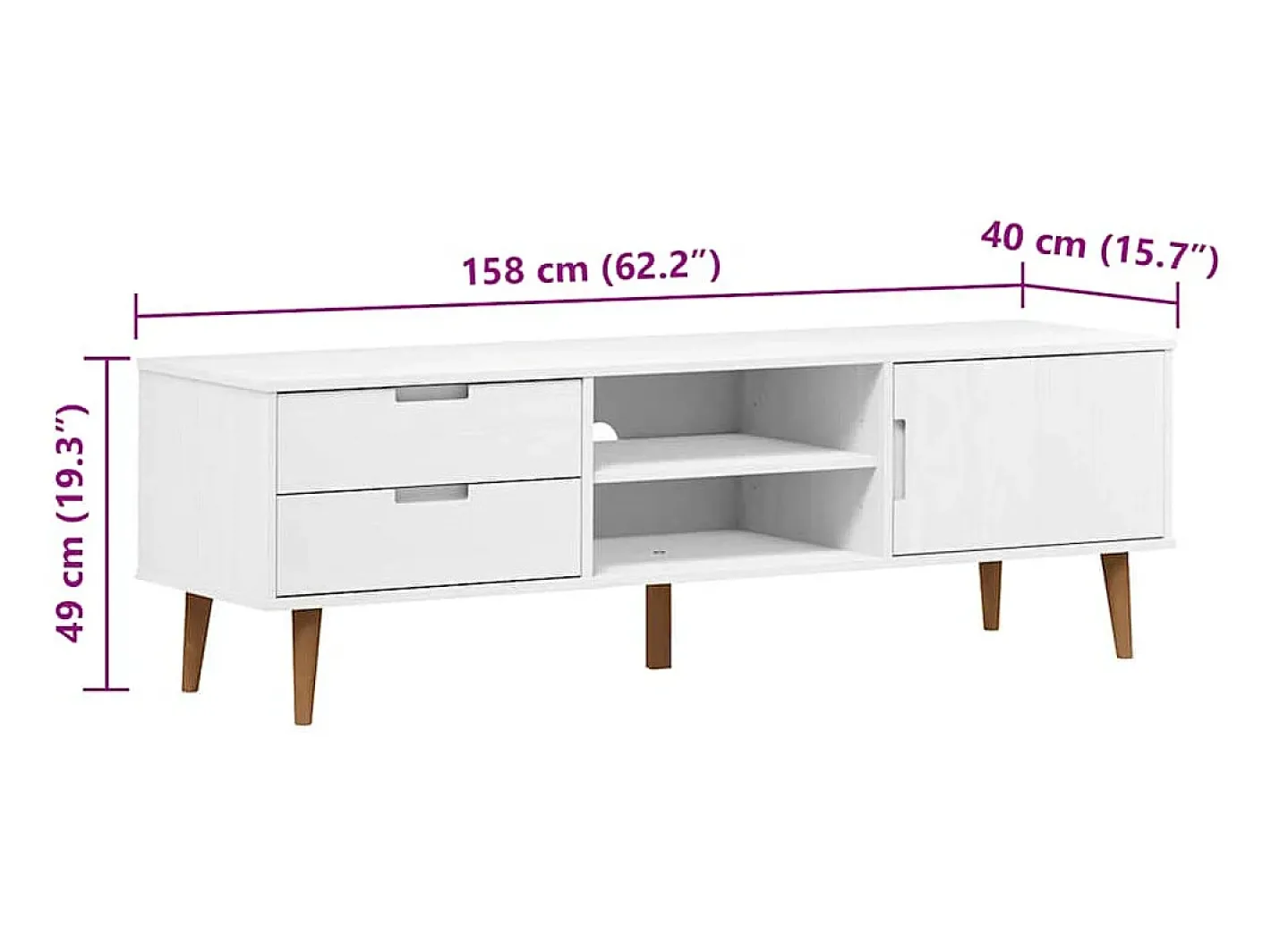 vidaxl Móvel De Tv*Móvel de TV MOLDE 158x40x49 cm pinho maciço Branco