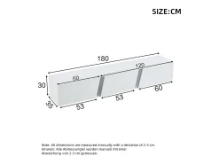 Online Móvel de TV mural 180x35x30cm - com 3 portas - com iluminação LED - para televisores de 75" - Móvel De Tv