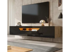 Online Móvel de TV mural 180x37x36cm - com 2 portas - com iluminação LED - para televisor de 75" - e natural Móvel De Tv