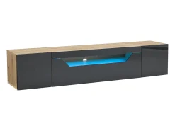 Online Móvel de TV mural 180x37x36cm - com 2 portas - com iluminação LED - para televisor de 75" - e natural Móvel De Tv