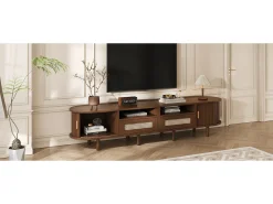 Best Móvel de TV oval com 2 gavetas de vime + 2 portas de correr - 170 x 40 x 40 cm - MDF + metal - Móvel De Tv