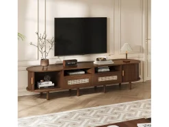 Best Móvel de TV oval com 2 gavetas de vime + 2 portas de correr - 170 x 40 x 40 cm - MDF + metal - Móvel De Tv