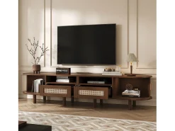 Best Móvel de TV oval com 2 gavetas de vime + 2 portas de correr - 170 x 40 x 40 cm - MDF + metal - Móvel De Tv