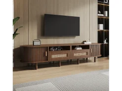 Best Móvel de TV oval com 2 gavetas de vime + 2 portas de correr - 170 x 40 x 40 cm - MDF + metal - Móvel De Tv