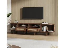 Best Móvel de TV oval com 2 gavetas de vime + 2 portas de correr - 170 x 40 x 40 cm - MDF + metal - Móvel De Tv