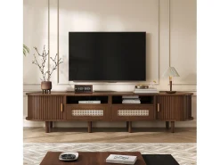 Best Móvel de TV oval com 2 gavetas de vime + 2 portas de correr - 170 x 40 x 40 cm - MDF + metal - Móvel De Tv