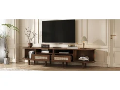 Best Móvel de TV oval com 2 gavetas de vime + 2 portas de correr - 170 x 40 x 40 cm - MDF + metal - Móvel De Tv