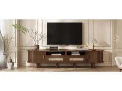 Best Móvel de TV oval com 2 gavetas de vime + 2 portas de correr - 170 x 40 x 40 cm - MDF + metal - Móvel De Tv
