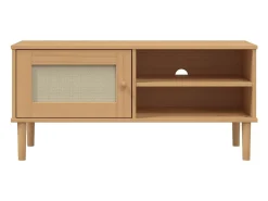 vidaxl Móvel De Tv*Móvel de TV SENJA aspeto vime 106x40x49cm pinho maciço castanho Natural claro
