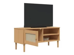 vidaxl Móvel De Tv*Móvel de TV SENJA aspeto vime 106x40x49cm pinho maciço castanho Natural claro