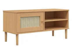 vidaxl Móvel De Tv*Móvel de TV SENJA aspeto vime 106x40x49cm pinho maciço castanho Natural claro
