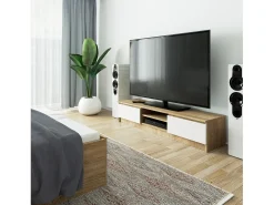 Móvel de TV Sonoma Carvalho/Banco - 160 cm, Portas Rebatíveis, Prateleiras Integradas, Design Moderno e Funcional^Akord Best