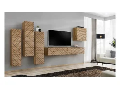 Clearance Móvel de TV suspenso 180cm efeito carvalho com fachada fresada. Coleção SWITCH. Móvel De Tv