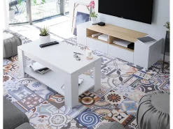 VS Venta-stock Móvel De Tv*Móvel de TV Tania 4 Portas Cor e Carvalho, 138 x 42 cm Branco