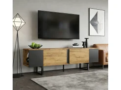 Clearance Móvel de TV 180x40x55 cm - 2 portas e prateleiras abertas - TV até 75 polegadas - Painéis de partículas - Natural e preto Móvel De Tv