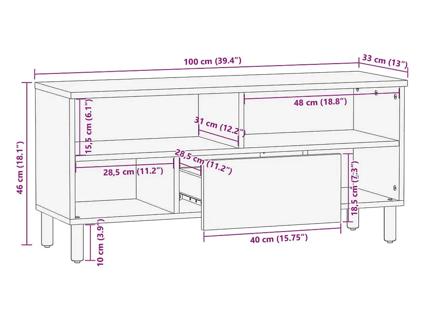vidaxl Móvel De Tv*Móvel de TV 100x33x46 cm derivados de madeira Preto