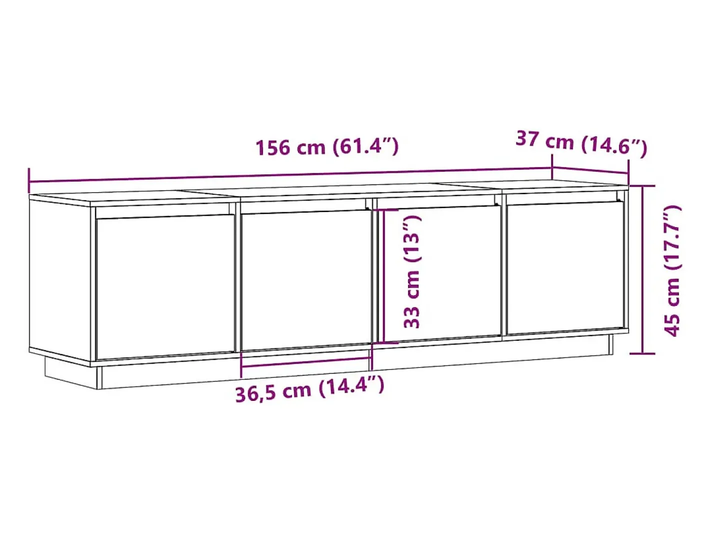 vidaxl Móvel De Tv*Móvel de TV 156x37x45 cm madeira de pinho maciça Branco