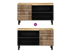 vidaxl Móvel De Tv*Móvel de TV 80x33,5x46 cm madeira mangueira áspera maciça Preto