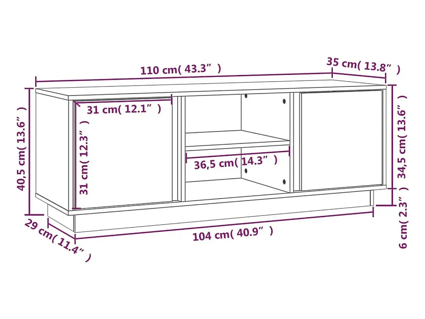 vidaxl Móvel De Tv*Móvel de TV 110x35x40,5 cm madeira de pinho maciça mel Castanho