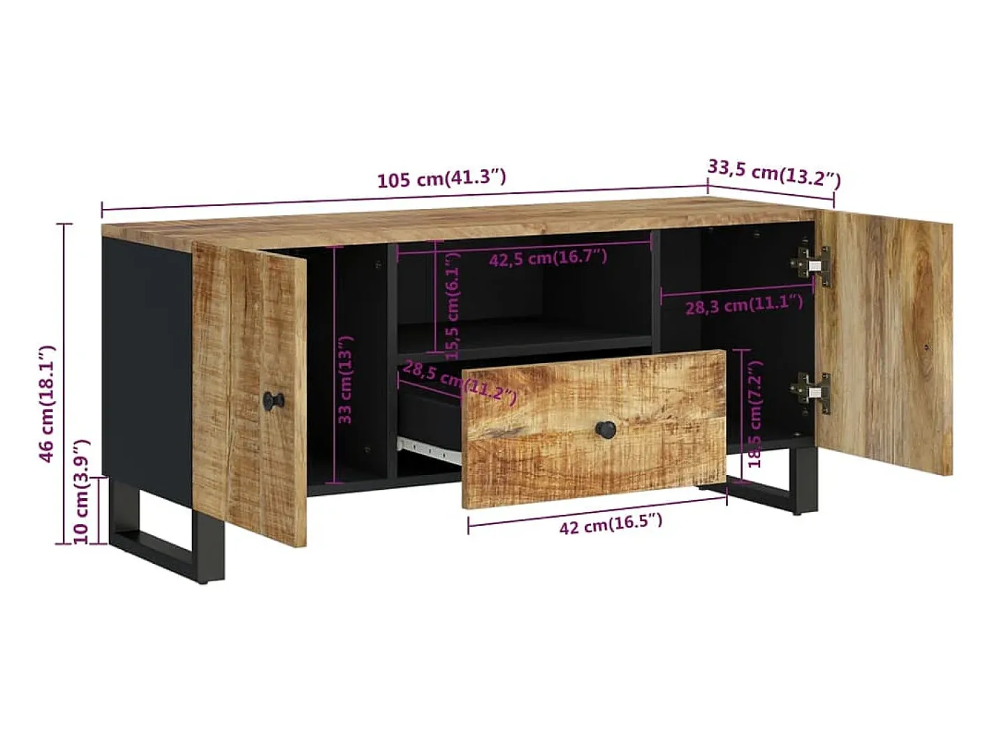 vidaxl Móvel De Tv*Móvel de TV 105x33,5x46 cm mangueira maciça/derivados madeira Castanho