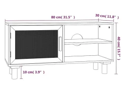 vidaxl Móvel De Tv*Móvel de TV 80x30x40 cm pinho maciço/vime natural Preto