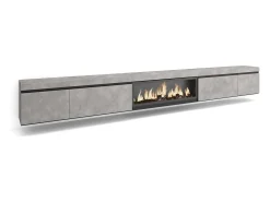 Skraut Home Móvel De Tv*Móvel de TV, 368x35x45, Lareira eléctrica XXL, Suspensos, Cimento Cinzento