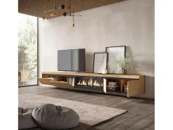 Skraut Home Móvel De Tv*Móvel de TV, 368x35x45, Lareira eléctrica XXL, Suspensos, Carvalho Bege