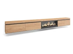 Skraut Home Móvel De Tv*Móvel de TV, 368x35x45, Lareira eléctrica XXL, Suspensos, Carvalho Bege