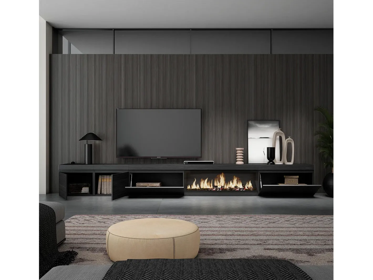 Móvel de TV, 368x35x45, Lareira eléctrica XXL,*Skraut Home Best