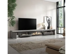 Móvel de TV, 368x35x45, Lareira eléctrica XXL, Cimento^Skraut Home