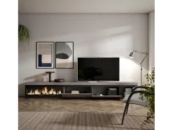 Clearance Móvel de TV, 317x35x45cm, Lareira eléctrica XXL, Cimento Móvel De Tv