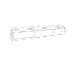 Skraut Home Móvel De Tv*Móvel de TV, 317x35x45cm, Lareira eléctrica XXL, Suspensos, Carvalho Bege