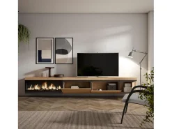 Skraut Home Móvel De Tv*Móvel de TV, 317x35x45cm, Lareira eléctrica XXL, Suspensos, Carvalho Bege